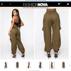 Fashion Nova Olive Oversized Cargo Pants